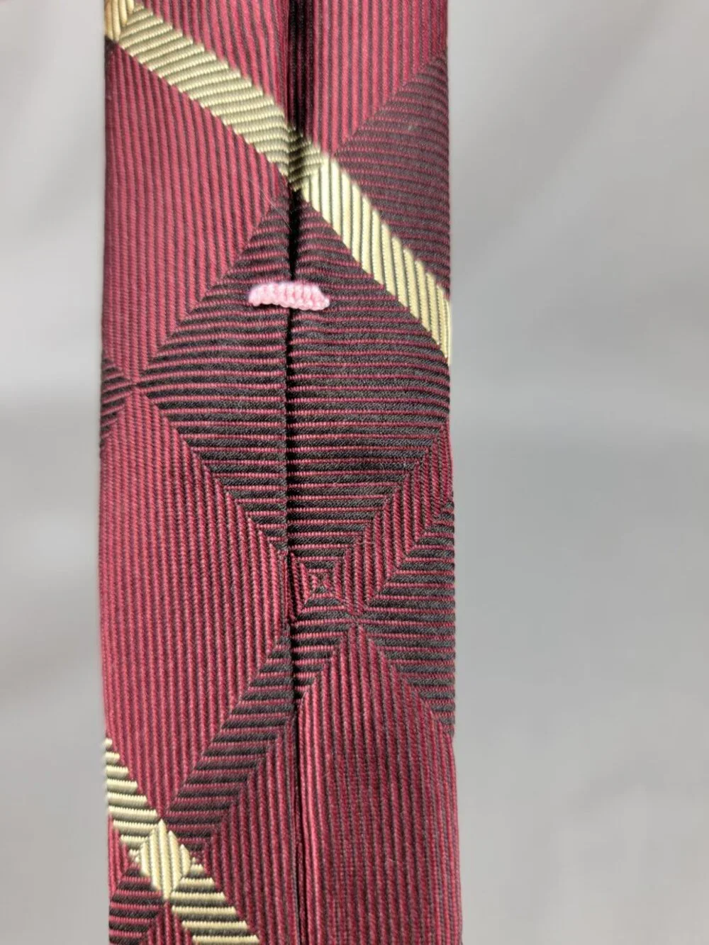 Fairfax Barneys Silk Necktie Tie Mens Maroon Gold Black Stripe Hand Made